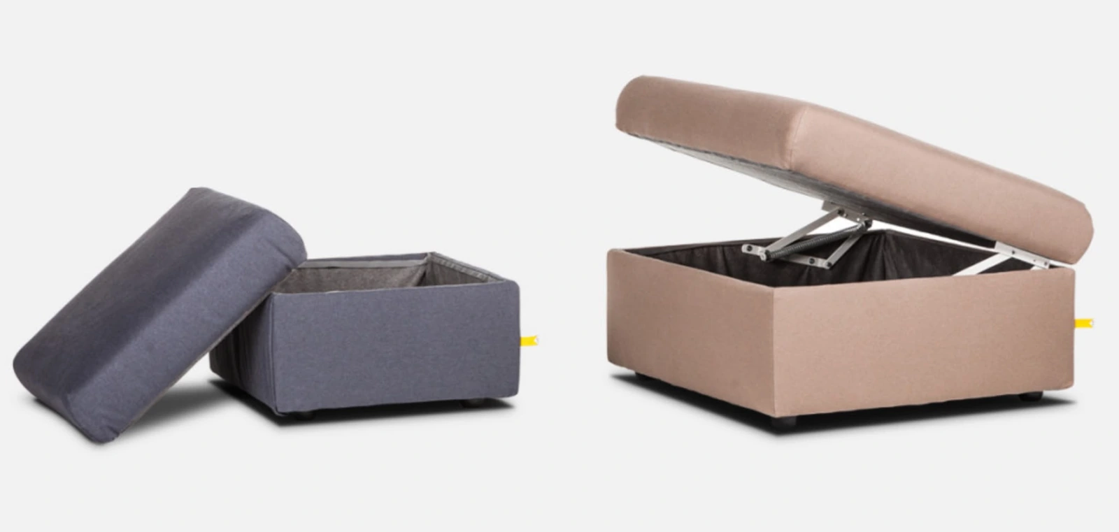 Pouf imbottiti con vani contenitore aperti