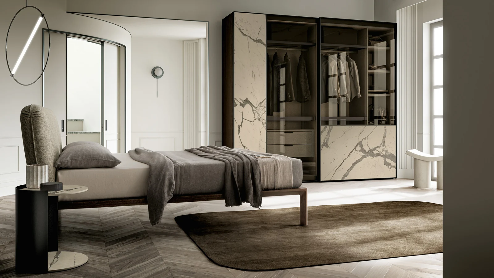 Camera Santalucia con letto Ander e armadio con ante in vetro